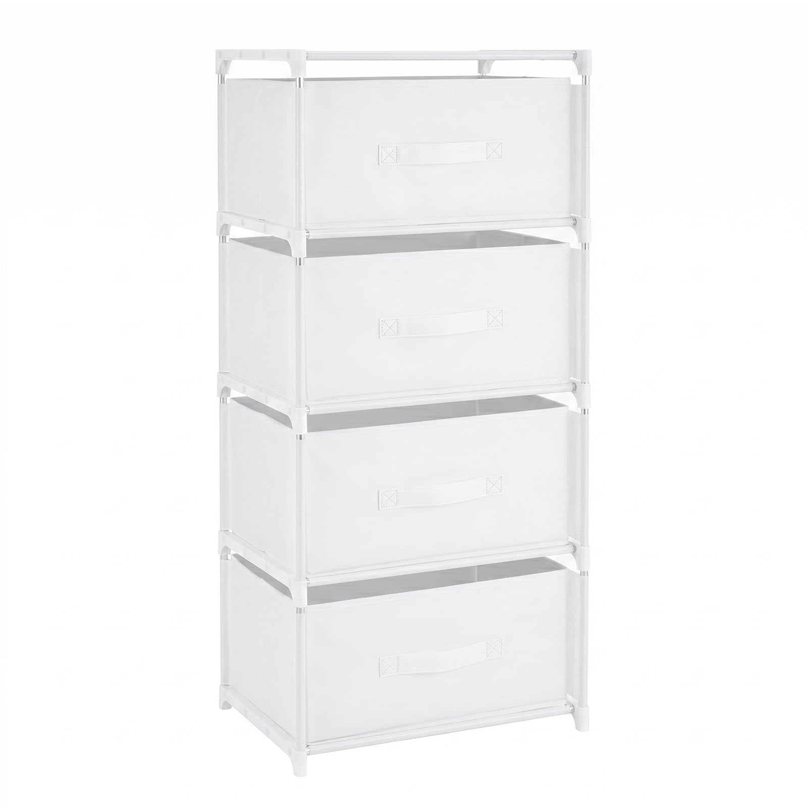EVERGOODS Chest of Drawers for Bedroom, Drawer Fabric Storage Unit, Slim Tall Storage Tower with Metal Frame & Easy Pull Handles, Clothes Organiser for Wardrobe, Hallway, Living Room (White 4-Tier)