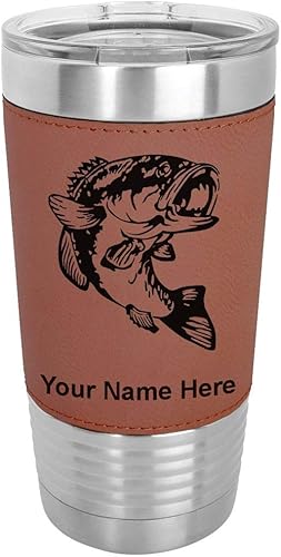 Vista 31 de LaserGram Vaso aislado al vacío de 20 onzas, pez bajo, grabado personalizado incluido (piel sintética, gris)