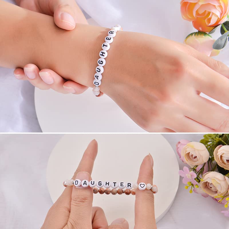 Image of Dainty Natural Stone Letter Beads Charm Bracelet Healing Bracelet Mother's Day Love Gifts to Grandma /Mom /Sister /Niece-Granddaughter