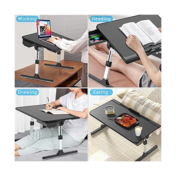 Laptoptisch fürs Bett Couch, COKWEL Betttisch Laptop Tisch Höhenverstellbar mit Schublade, PVC-Leder Notebooktisch… – Bild 5