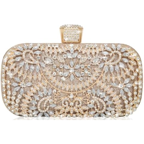 Covelin Women's Rhinestone Decorated Evening Bag, Tote Shoulder Crossbody Handbag with Chain Champagne Cover