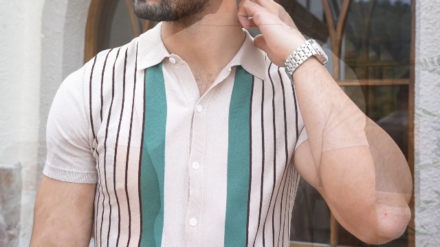 Camiseta polo para hombre Les umes, de punto, con botones, para verano y playa, rayada miniatura 7