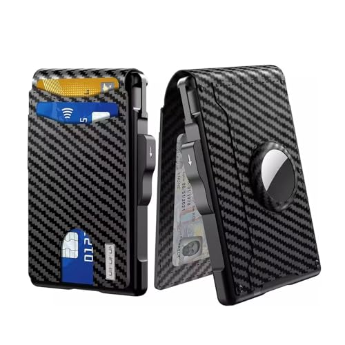 Foihletpath Wallet, Wallet - With Pop up Aluminum Case Money Clip Slim Leather Slots Credit Card Holder Rfid Blocking Bifold Minimalist Wallets, Trackable Wallets for Men (Carbon BLack)