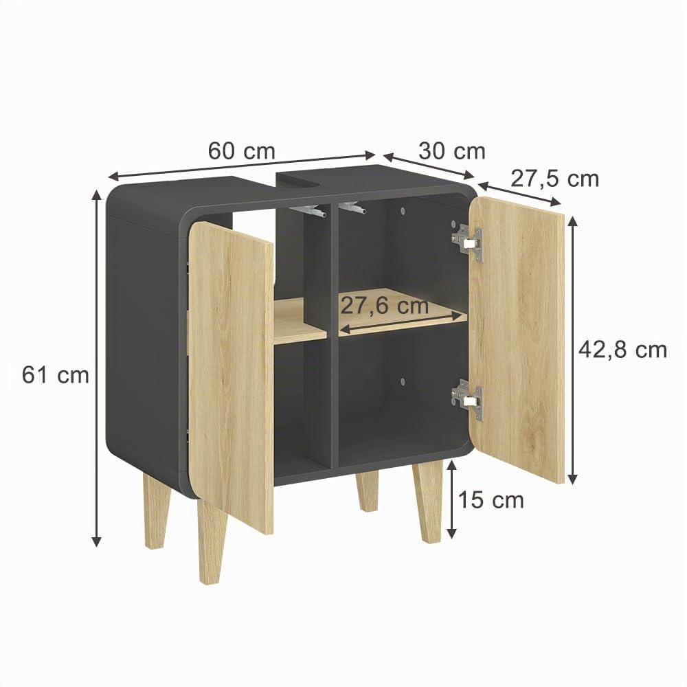 Vicco Mobiletto per lavabo Arla, Antracite/quercia, 60 x 61 cm