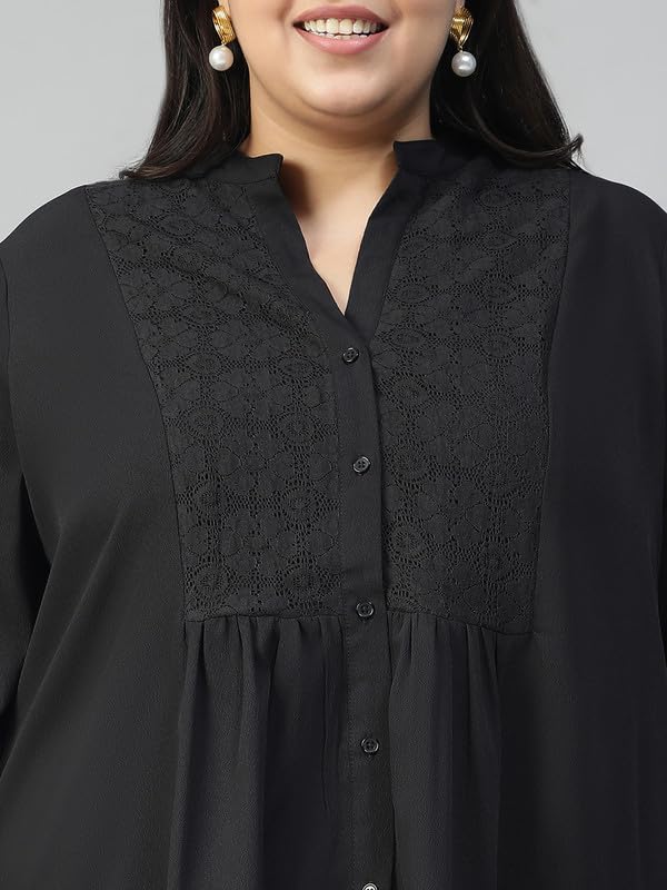 Image of oxolloxo Plus Size Polyester Casual Tops | Relaxed Fit Solid Solid V-Neck |Regular Curved Tops ForPlus Size Women |Green