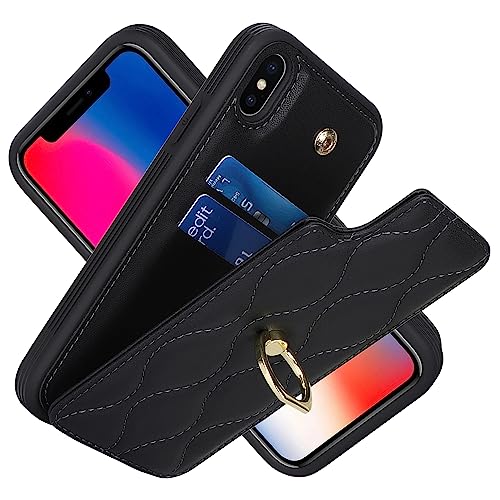 Image of iPhone X /XS Case with Card Holder, Kickstand and RFID Blocking, PU Leather Wallet Case for Women, Black