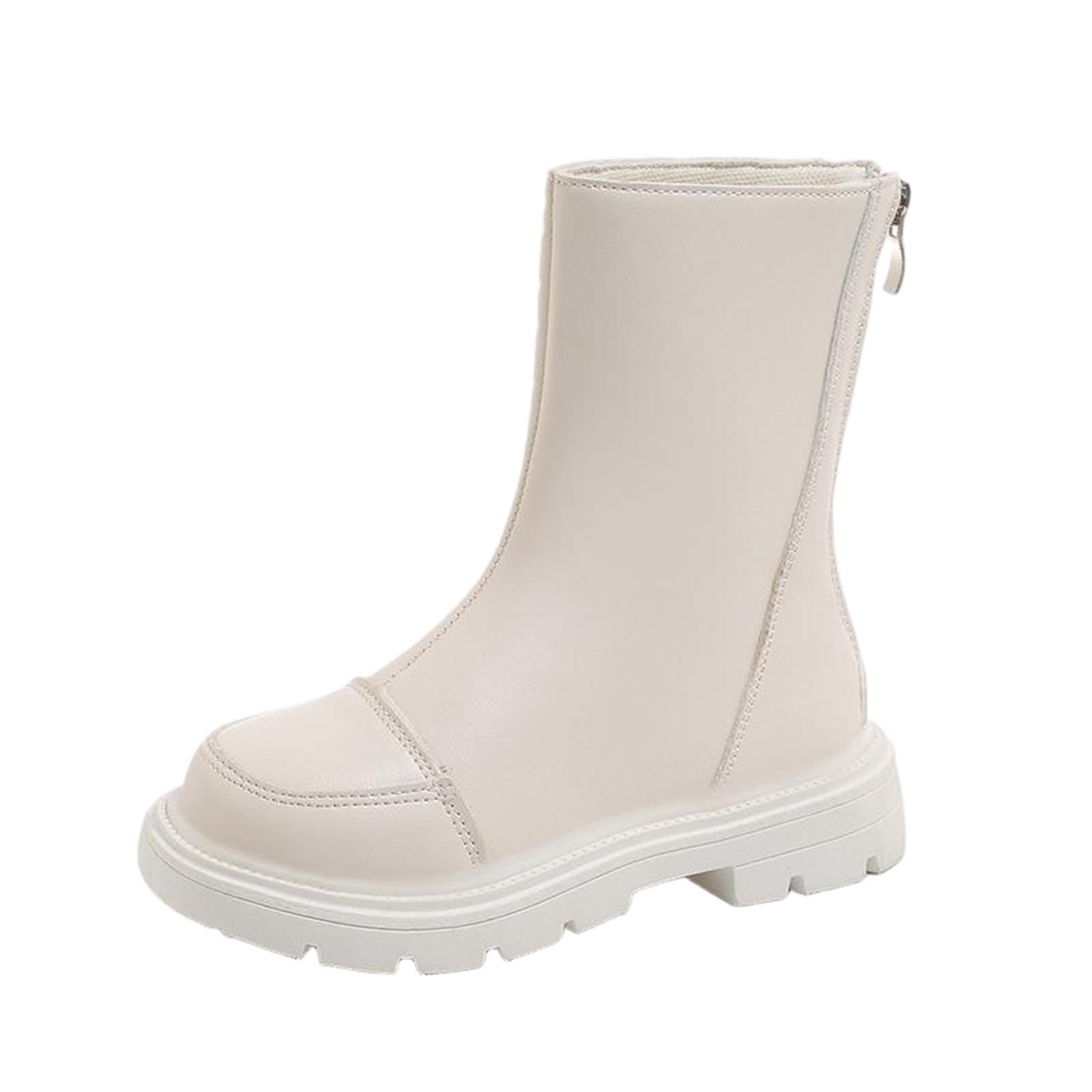 Girls Boots Mid Calf Riding Boots PU Leather Back Zipper Lug Sole Boot Kids Walking Shoes for Fall