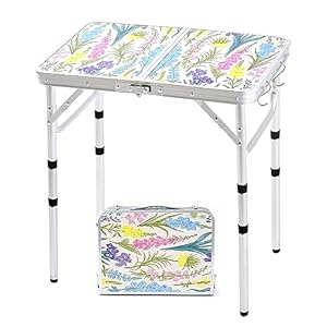 Folding Camping Table 2ft Portable Pinic Table Adjustable Height Small Card Table Aluminum Foldable Lightweight with Carry Handle for Outdoor Indoor Hiking Camp BBQ Beach (Blooming Floral)