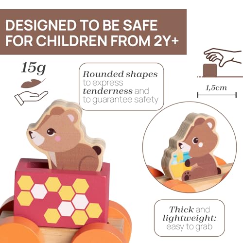 Chicco Jeu en bois Train des oursons Jeu Montessori 3 personnages exclusifs 5 blocs de couleur Train avec 3 wagons en roue libre Jeux pour filles Jouets pour enfants 2+ ans Idée cadeau - vue 4