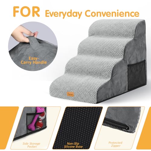 Image of Topmart High Density Foam Dog Stairs 4 Tiers,Extra Wide Deep Pet Steps,Non-Slip Pet Stairs,Dog Ramp for Bed,Best for Older Injured,Older Pets,Cats with Joint Pain