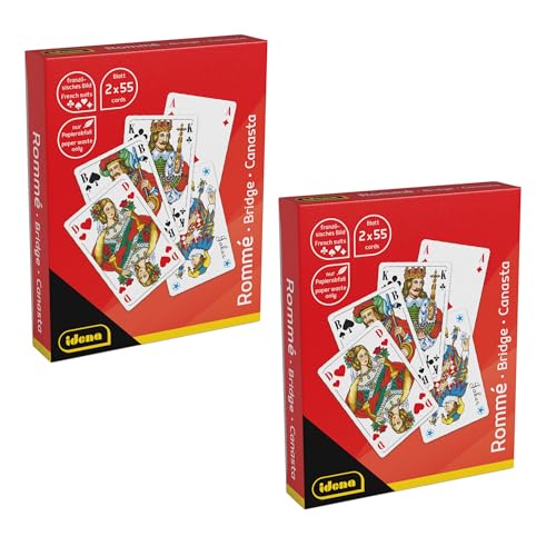 Idena 90376 - Cartes à Jouer pour rami, Canasta et Bridge, 2 Paquets de 2 x 55 Cartes avec Feuille française, Jeu de Cartes pour 2-6 Joueurs à partir de 6...