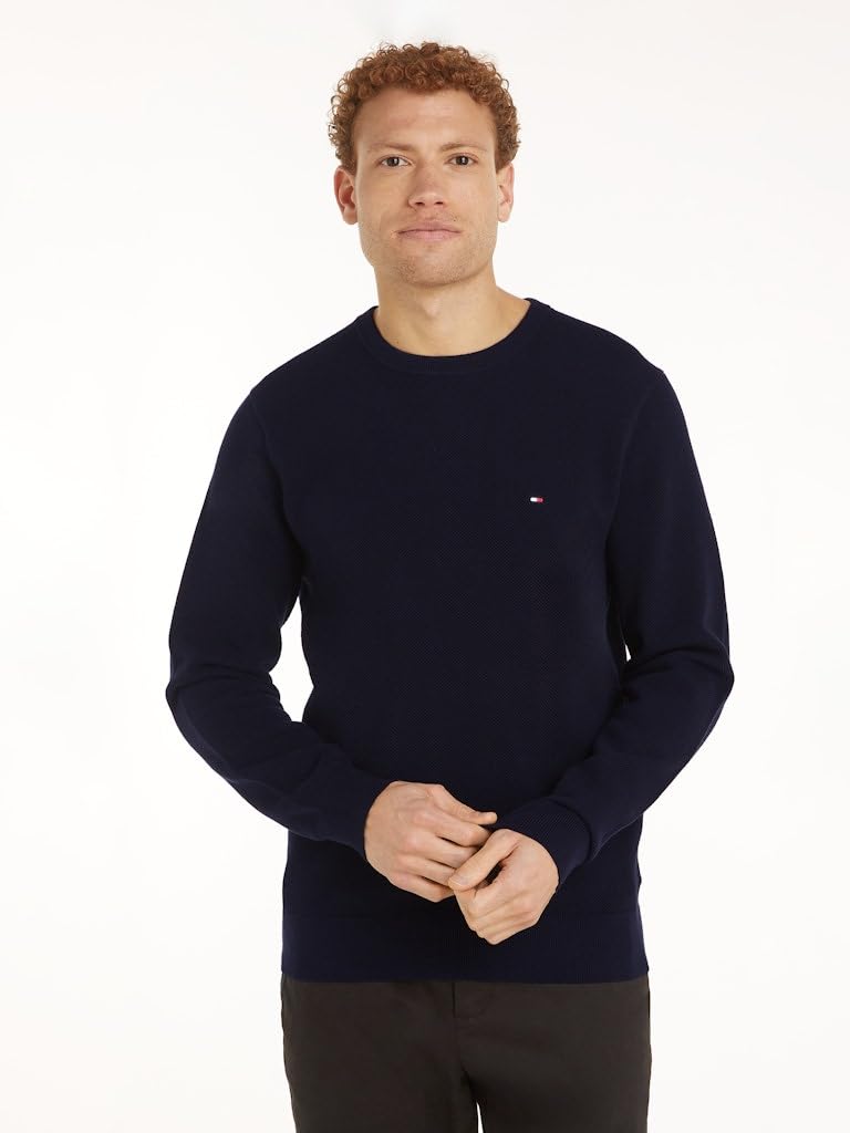 Tommy Hilfiger Męski sweter Essential Structure Crew Neck MW0MW36347, niebieski, XL, Niebieski (pustynne niebo), XL