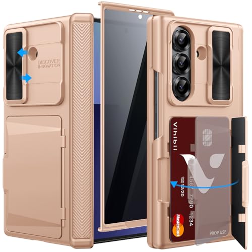 Image of Vihibii for Samsung Galaxy Z Fold 6 Case with Card Holder & Camera Cover & Hinge Protection & Screen Protector, [Military Grade Drop Protection] Heavy Duty Rugged Wallet Case for Z Fold 6, Rose Gold