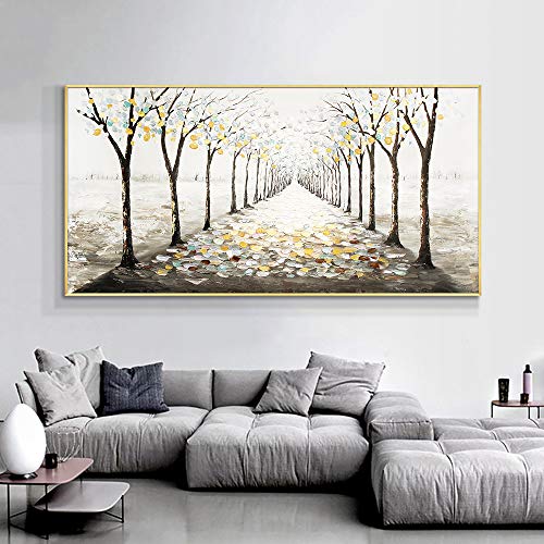 Toile abstraite arbres jaunes pour illuminer le salon grand tableau moderne 120 x 240 cm