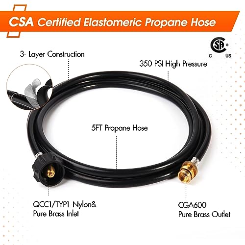 GASPOWOR Propane Hose,5FT Propane Adapter Hose,Propane Tank Adapter 1lb
