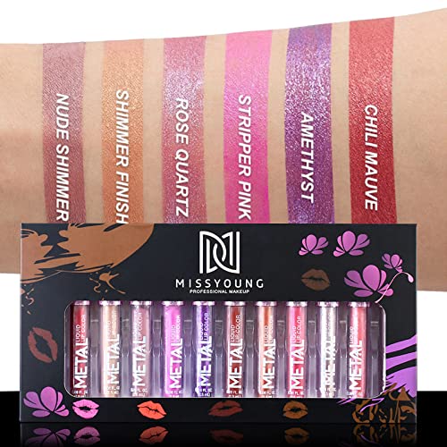Phantomsky 12Pcs Long Lasting Metallic Glitter Liquid Lipstick Collection, Shimmer Waterproof Lip Stick Set Pigmented Lip Makeup For Women And Girls #TOP2