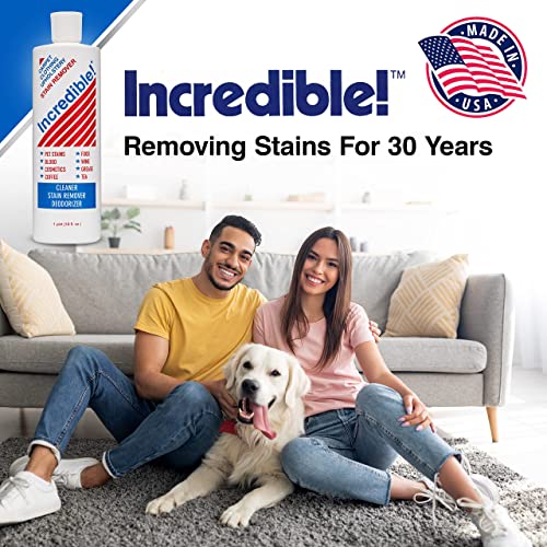 incredible stain remover - commercial pack quantity professional stain cleaner for carpets fabric linen laundry mattress car upholstery  pet stains urine blood red wine 16oz pack of 6