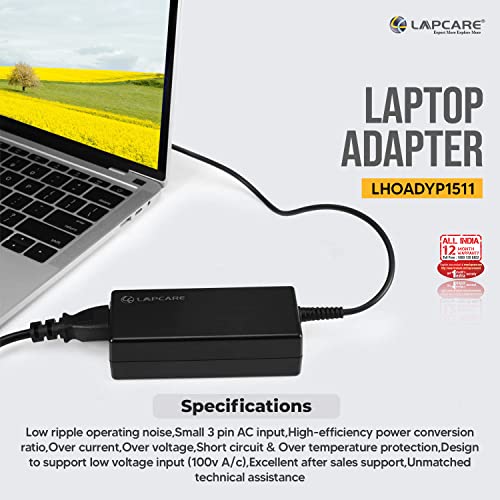 Image of Lapcare Compatible Adapter Charger for HP 18.5v 3.5A 65W Yellow Pin (Without Power Cable)