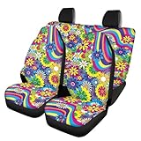 Yspwyqan Hippie Flower Car Seat Covers for Women, 4 PCS Universal Front Seats and Rear Bench Cover Protecto Automobile Seats Cushion Pad Mat, Automobile Interior Decorate Accessories