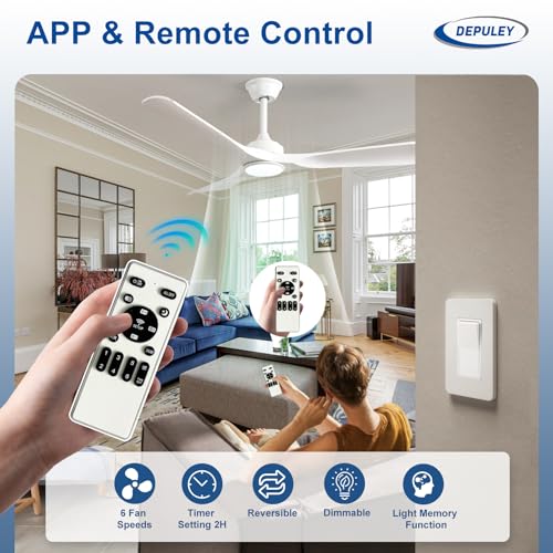 Image of Depuley Ceiling Fan with Light and Remote: 52 Inch White 3 Blade Outdoor Fans for Patios - Dimmable Indoor Fan with Remote Control Fandelier Ceiling FansUltra Quiet DC Motor Reversible 6 Speed Timer