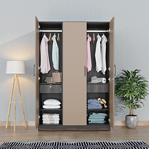 Image of Wakefit Wardrobe | 1 Year Warranty | Engineered Wood Almirah, Cupboard for Clothes Storage | 3 Door, 4 Shelves, 2 Drawers, 2 Hanging Space | Cashmere Plus - Wyoming Maple-Frappe