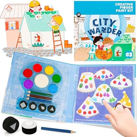 JCREN Finger Painting for Toddlers, Mess Free Finger Coloring Book, Non-Toxic Finger Paint Kit Preschool Fingerprint Activity Book, Kids Travel Activities Party Favors Christmas Gifts for Kids Cover