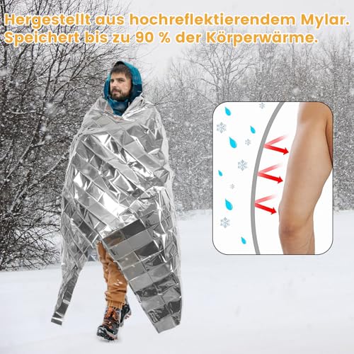 Bafiwu Rettungsdecke Rettungsfolie Silber 210x160cm 6 Stück, Rettungsdecken für Auto, Erste Hilfe, Camping, Wandern, Überleben, Marathons – Bild 4