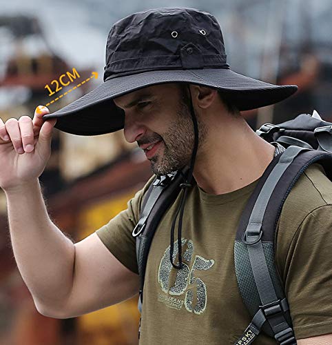 Sun Hat For Men, Super Wide Brim Sun Fishing Hat Safari Upf50+ Bucket Boonie Cap A-Black #TOP1