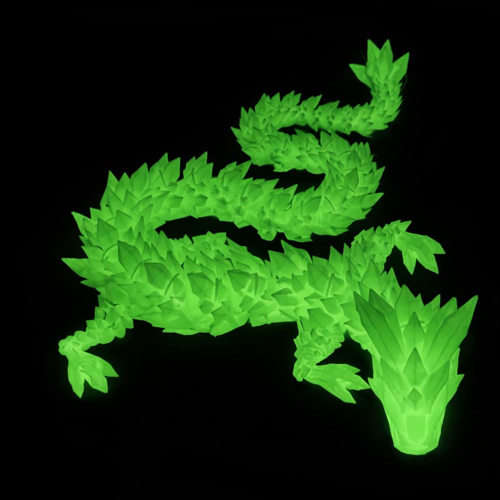 WUQIREN 40inch Super Large 3D Printed Dragon,Bigger Fidget Crystal Dragon Toys,3D Printed Stuff Animals Toys,Articulated Dragon for Home Office Desk Wall Decor (Crystal Dragon-Glow-Green)