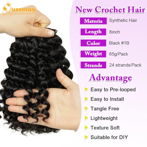 QUEENTAS 3Packs Jamaican Crochet Hair for Women Water Wave Faux Locs Crochet Hair Extensions Braiding Hair 36 Roots (8inch,#1B) - Image 2