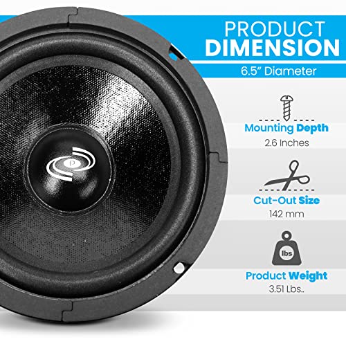 6.5" Car Audio Speaker Midrange - 300 Watt High Power Sealed Back Mid Range Speakers System W/ Paper Coating Cone, 200-5 Khz, 93 Db, 8Ohm, 30 Oz Magnet,1 Inch Kapton Voice Coil - Pyle Pdmr6, Black #TOP2