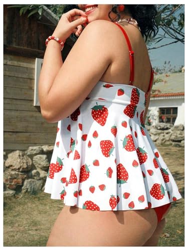 Verdusa Women's Plus Size 2 Piece Fruit Print Tankini Set Bow Tie Peplum Tops with Bottom2