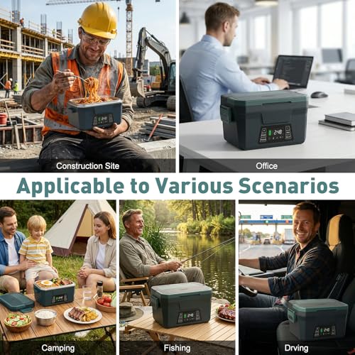 Image of Cordless Electric Lunch Box for Adults, APP Control Heated Lunch Box for Men, 18000mAh Battery Powered Portable Food Warmer w / Timer, Auto Heating 5-side Rechargeable 248F for Work /Outdoor /Gifts