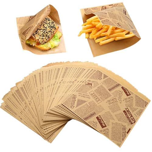 200 Piezas Papel Antigrasa,15 x 15 cm Papel Antigrasa Para Hamburguesas,Hojas De Papel Deli Aptas para Patatas Fritas,Papel Para Envolver Sandwiches,Papel Antigrasa Para Alimentos para Sándwiches