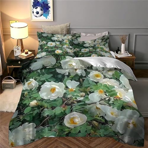 Parure de lit luxe 3D roses blanches en microfibre résistante pour lit simple 140x200 - 6
