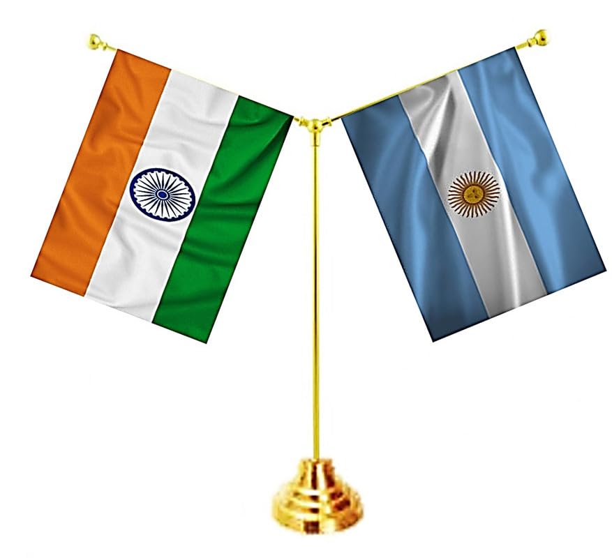 ARGENTINA & INDIA Miniature Flags - Shining Cotton Cloth with Y-Shape Classy Brass Base Table Stand-image-25