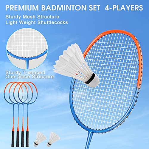 Hamino Badminton And Volleyball Set For Outdoor Backyard Lawn With 4 Badminton Rackets/2 Flying Discs/2 Shuttlecocks/Boundary Line/Net With Poles/Carrying Bag For Family Outdoor Activity Fun #TOP2