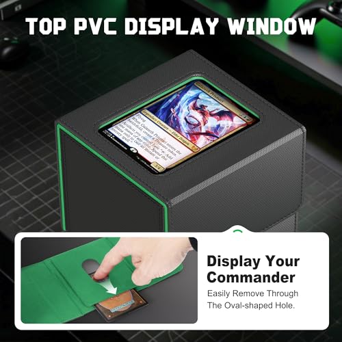 Image of Kabinka MTG Deck Box with Window, Commander Deck Box for Trading Cards, Holds 110+ Double Sleeved Cards, Fits TCG CCG EDH (Black Green)