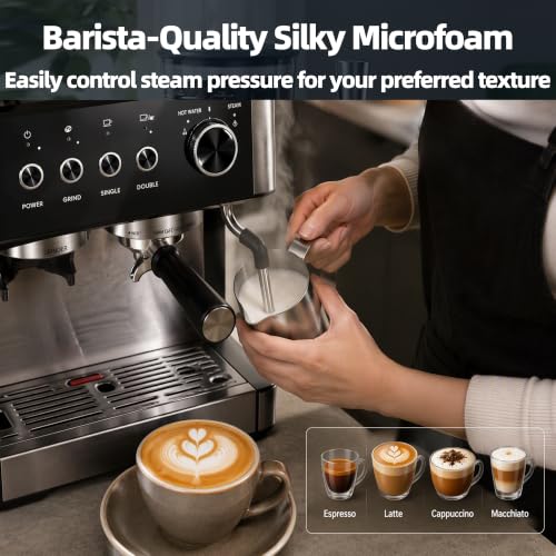 Image of 20 Bar Espresso Machine with Milk Frother, Coffee Machine with Grinder