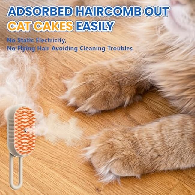 4 in 1 Cat Steam Brush for Shedding, Rechargeable Steam Pet Brush for Dog and Cat, Anti-Static, Massage, Cleaning, Shedding & Combing All In One!(Brown)-ScKXGOgZ