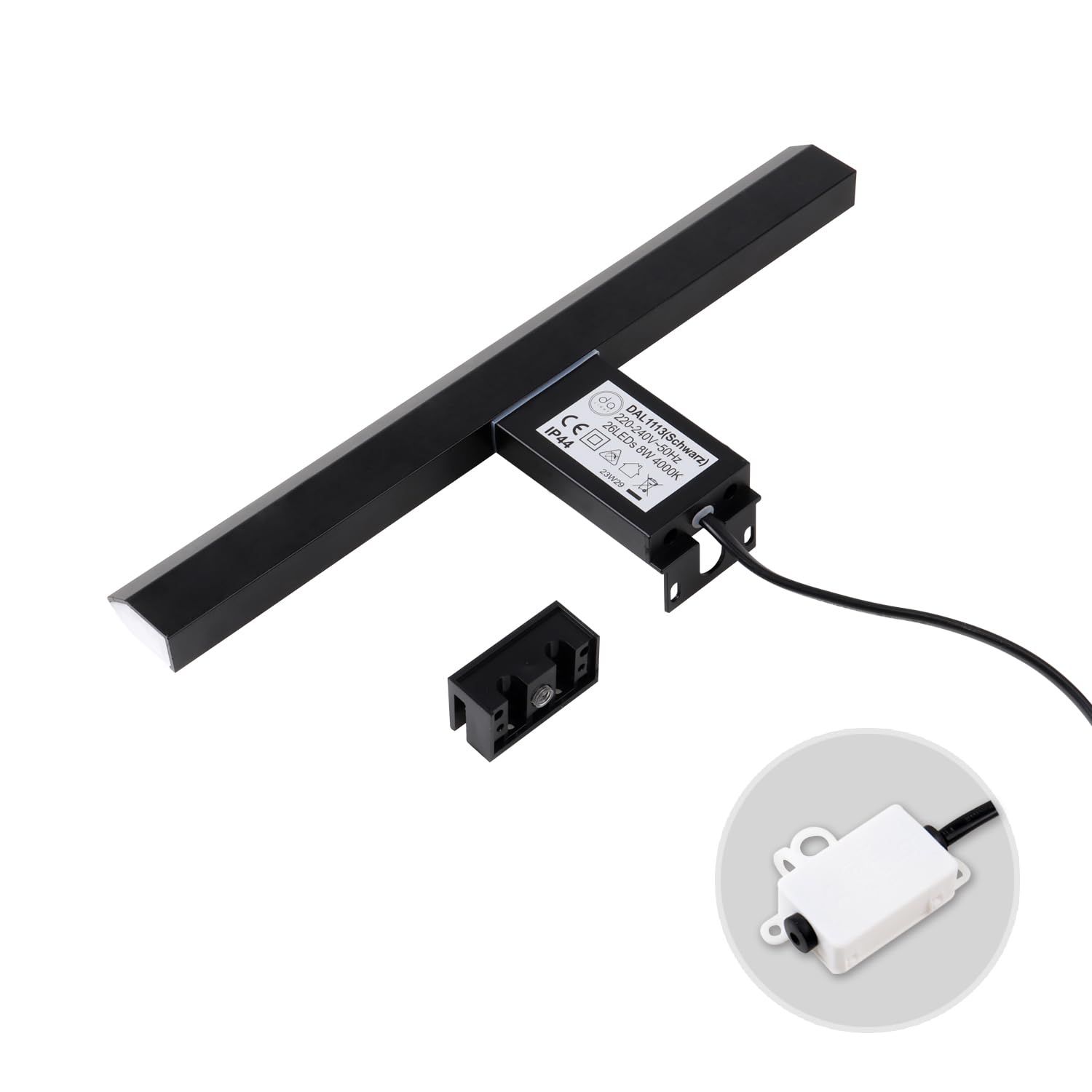 da LIGHT Lampa LED do lustra 8 W, 580 lm, lampa łazienkowa 30 cm, IP44, ochrona przed wodą rozbryzgową, 4000 K, neutralna biel, łatwa instalacja, kolor czarny