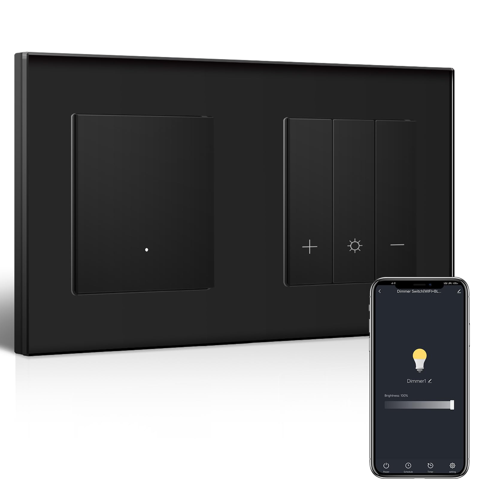 Smart WIFI Interrupteur d'éclairage avec variateur Wi-Fi - Interrupteur mural 1 compartiment + variateur d'intensité - Compatible avec Alexa/Google Home - Interrupteur d'éclairage encastré à