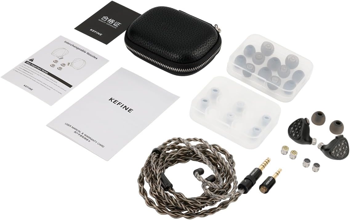 Kefine Arnar Hybrid Wired IEMs, 14.5mm Planar Magnetic + Knowles BA Driver, Interchangeable Tuning Nozzles and Modular Plug, Hi-Fi in-Ear Monitors (Black, 3.5+4.4mm Interchangeable Plugs)
