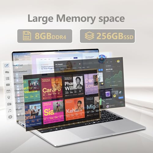 Image of 15.6 inch Laptop, Laptops with Celeron N4000, 2025 Gaming Laptop for 8GB LPDDR4 256GB SSD, IPS FHD 1920x1080, WiFi+BT4.2+Mini HDMI+TF Card Slot, Traditional Laptops Computers Convertible 180 Netbook