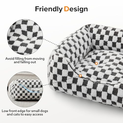 JOEJOY Dog Bed for Medium Small Dogs - Rectangle Orthopedic Dog Sofa Bed, Cute Modern Puppy Bed with Jacquard Shaggy Plush & Anti Slip Bottom, 25x21x8inches, Grey - Image 6