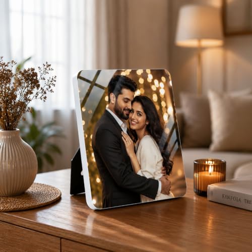 Image of Personalised Glossy Table Photo Frame | Photo Frame Customised Gift for Couple Wife Husband | Anniversary Birthday | HD Print | WPC | 5x7 Portrait