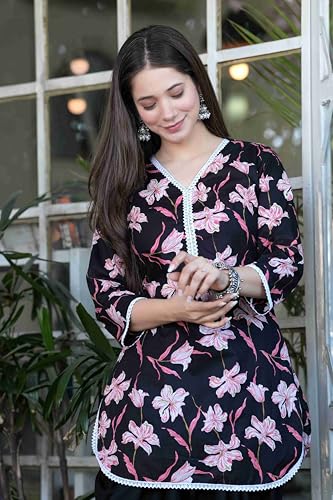 Image of Floral Print Cotton Kurta and Dhoti Set for Women Designer