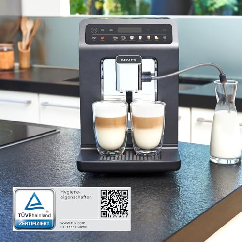 Foto von KRUPS Evidence One Kaffeevollautomat mit Milchschlauch, One-Touch-Cappuccino, 12 Getränkespezialitäten, 2-Tassen-Funktion, Farbdisplay, Kaffeemaschine, TÜV-Siegel, Schwarz, EA895N10