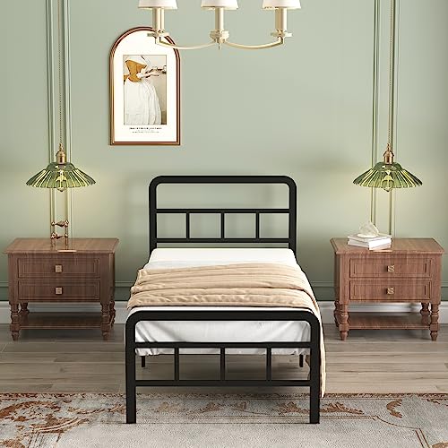 Image of Richwanone 14 inch Twin XL Bed Frame with Headboard and Footboard, Heavy Duty Metal Platform with Steel Slat Support, No Box Spring Needed, Easy Assembly, Black