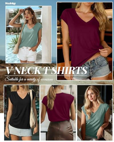 Image of Huukeay 3 Pack Women's V Neck Cap Sleeve T Shirts